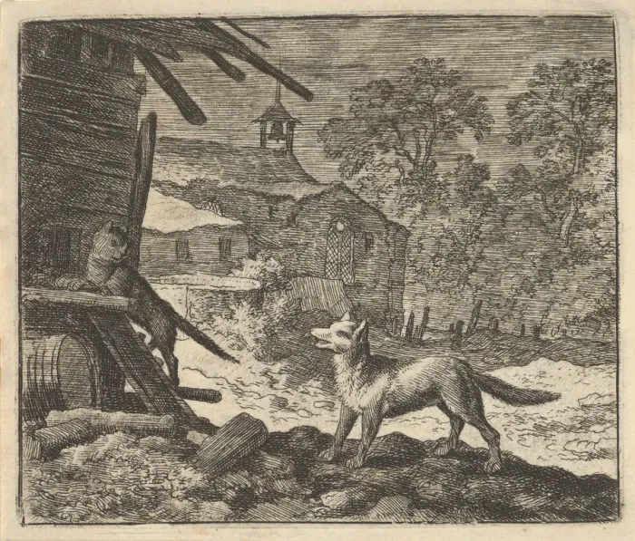 Framed Print : The Cat Climbs a Barn, 1650-75. Creator: Allart van Everdingen