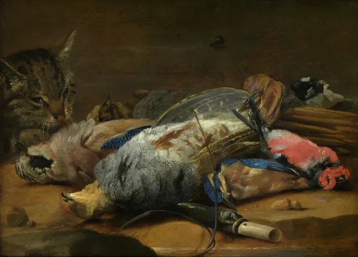 Framed Print : Cat and Dead Game, mid-17th century. Creator: Carstian Luyckx Framed Print : Cat and Dead Game, mid-17th century. Creator: Carstian Luyckx