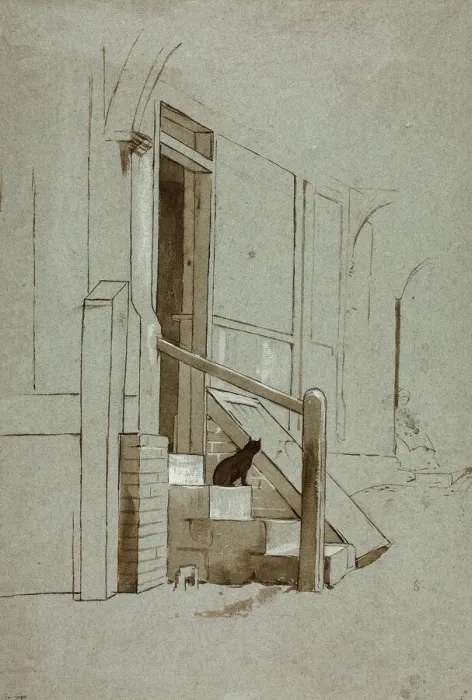Framed Print : Cat on Doorstep, n. d. Creator: Henry Stacy Marks Framed Print : Cat on Doorstep, n. d. Creator: Henry Stacy Marks