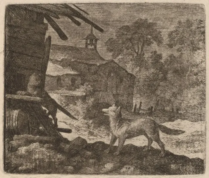 Framed Print : The Cat Enters the Barn as Reynard Looks On, probably c. 1645  /  1656