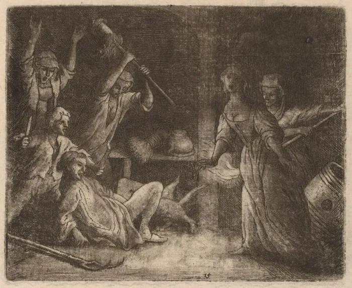 Framed Print : The Cat Trapped and Beaten, probably c. 1645 / 1656. Creator: Allart van Everdingen Framed Print : The Cat Trapped and Beaten, probably c. 1645 / 1656. Creator: Allart van Everdingen