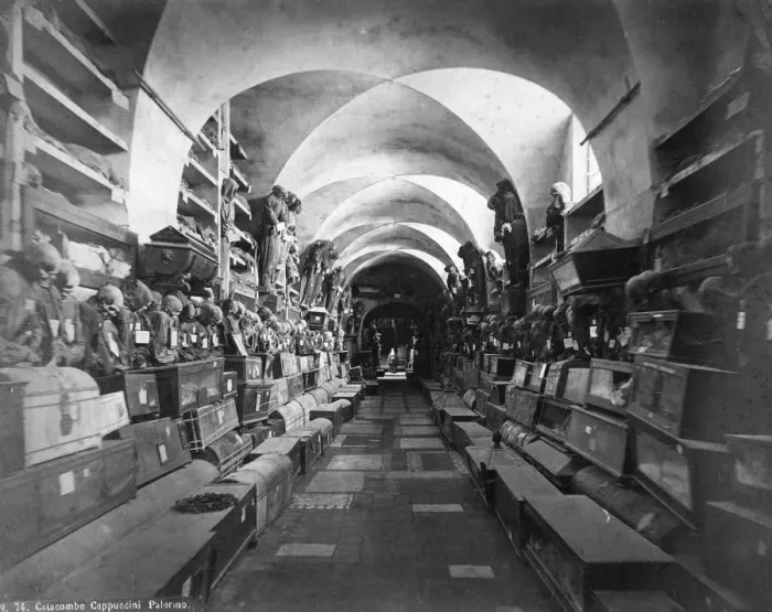 Framed Print : Catacombs of the Capuchins, Palermo, Italy, c1910s Framed Print : Catacombs of the Capuchins, Palermo, Italy, c1910s