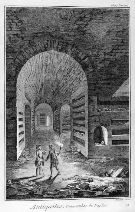 Framed Print : Catacombs of Naples, 1751-1777. Artist: Bernard Framed Print : Catacombs of Naples, 1751-1777. Artist: Bernard