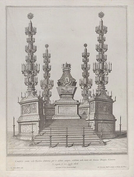 Catafalque for Pope Clement X: a central structure raised on a 15 stepped platform