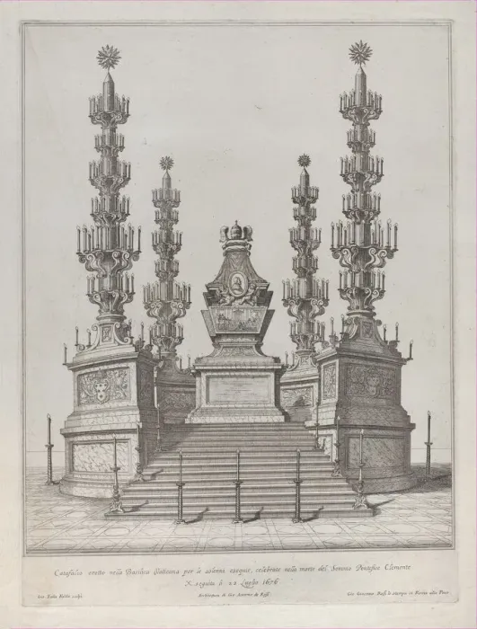 Framed Print : Catafalque for Pope Clement X: a central structure raised on a 15 stepped platform Framed Print : Catafalque for Pope Clement X: a central structure raised on a 15 stepped platform