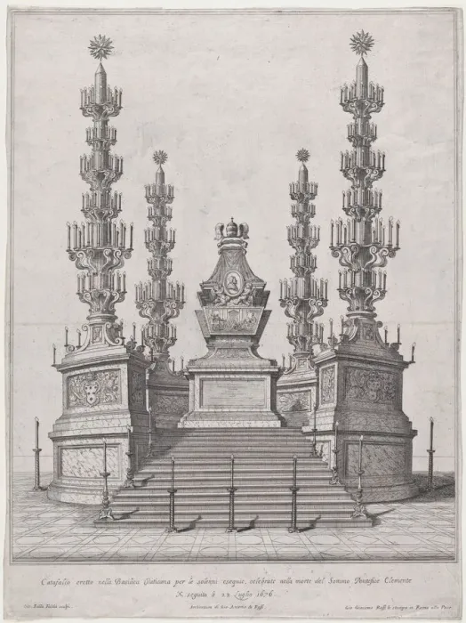 Framed Print : Catafalque for Pope Clement X; central structure at the top of a fifteen step platform Framed Print : Catafalque for Pope Clement X; central structure at the top of a fifteen step platform