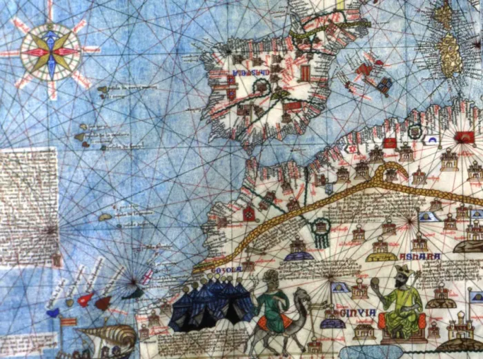 Framed Print : Catalan Atlas (1375). Detail of Spain and North Africa Framed Print : Catalan Atlas (1375). Detail of Spain and North Africa