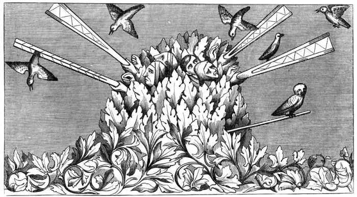 Framed Print : Catching birds, 14th century (1849) Framed Print : Catching birds, 14th century (1849)