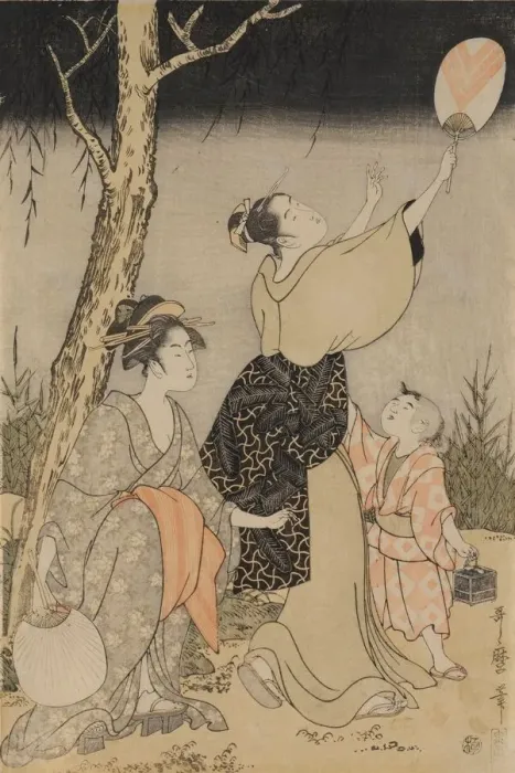 Framed Print : Catching Fireflies Beneath a Willow Tree (left), c. 1796-1797. Creator: Kitagawa Utamaro (Japanese Framed Print : Catching Fireflies Beneath a Willow Tree (left), c. 1796-1797. Creator: Kitagawa Utamaro (Japanese