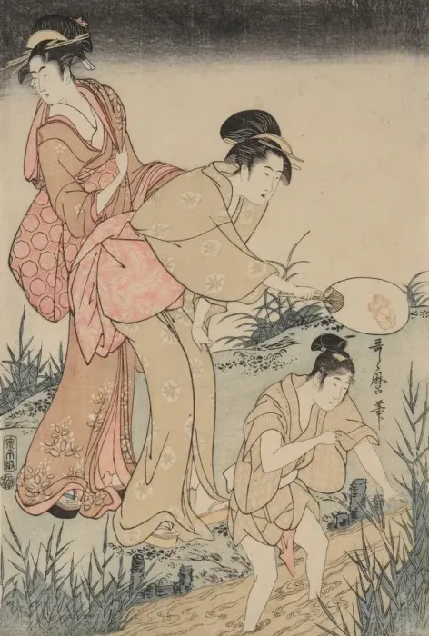 Framed Print : Catching Fireflies Beneath a Willow Tree (right), c. 1796-1797. Creator: Kitagawa Utamaro Framed Print : Catching Fireflies Beneath a Willow Tree (right), c. 1796-1797. Creator: Kitagawa Utamaro