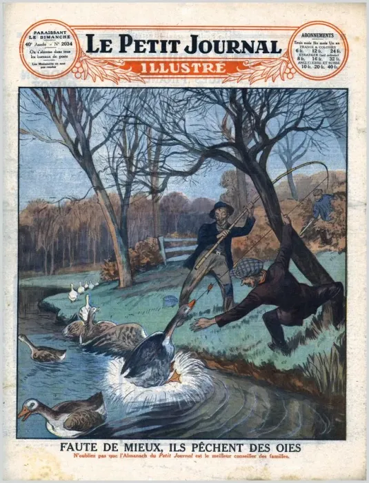 Framed Print : Catching geese with a fishing rod, 1929. Creator: Unknown Framed Print : Catching geese with a fishing rod, 1929. Creator: Unknown