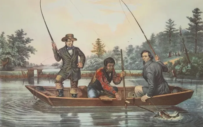Framed Print : Catching A Trout, pub. 1854, Currier & Ives (Colour Lithograph) Framed Print : Catching A Trout, pub. 1854, Currier & Ives (Colour Lithograph)
