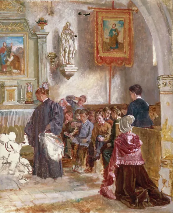 Framed Print : Catéchisme dans une église, mid-late 19th century. Creator: Auguste Dutuit Framed Print : Catéchisme dans une église, mid-late 19th century. Creator: Auguste Dutuit