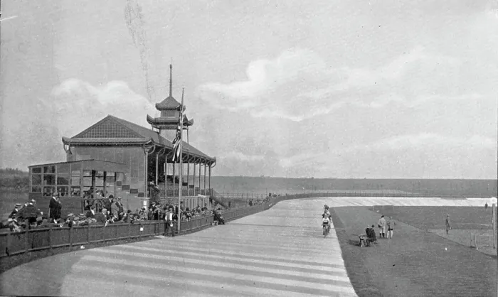 Framed Print : The Catford Track (cycling track), 1896. Creator: RW Thomas Framed Print : The Catford Track (cycling track), 1896. Creator: RW Thomas