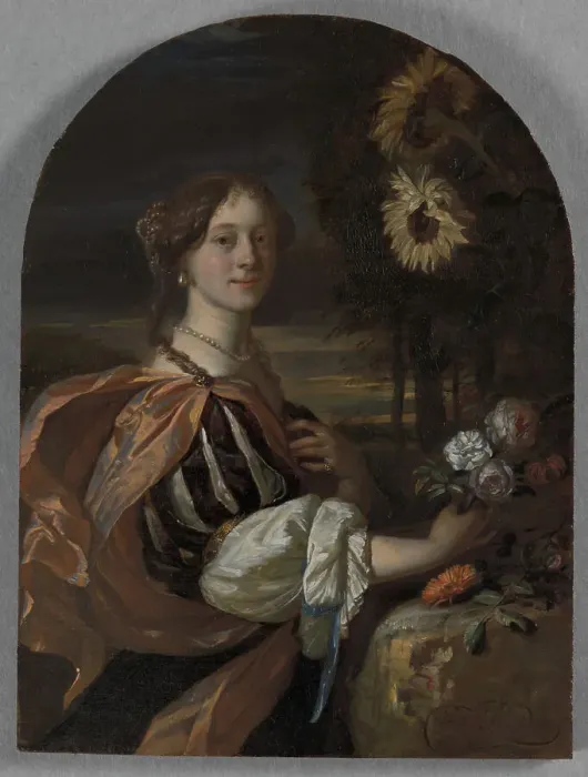 Framed Print : Catharina van Heemskerck with Sunflowers, late 17th-early 18th century. Creator: Carel de Moor Framed Print : Catharina van Heemskerck with Sunflowers, late 17th-early 18th century. Creator: Carel de Moor