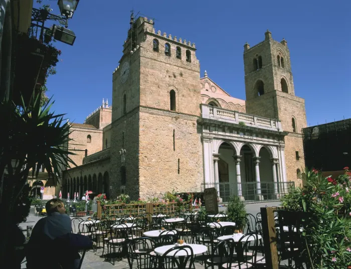 Framed Print : Cathedral and cafe, Monreale, Sicily, Italy Framed Print : Cathedral and cafe, Monreale, Sicily, Italy