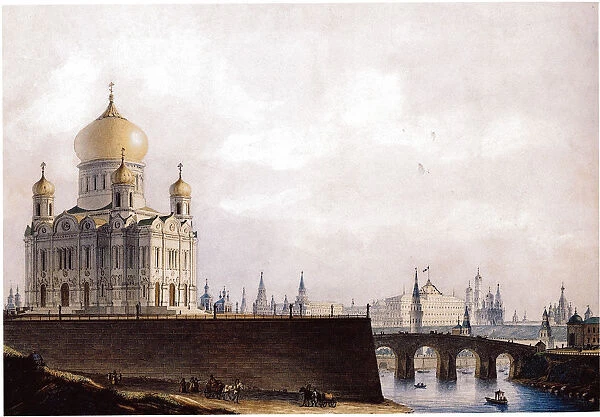 The Cathedral of Christ the Saviour with View of the Moscow Kremlin, 1836-1837. Artist: Thon, Alexander Andreyevich (1790-1858)