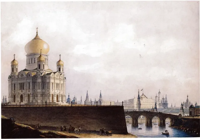 Framed Print : The Cathedral of Christ the Saviour with View of the Moscow Kremlin, 1836-1837. Artist: Thon, Alexander Andreyevich (1790-1858) Framed Print : The Cathedral of Christ the Saviour with View of the Moscow Kremlin, 1836-1837. Artist: Thon, Alexander Andreyevich (1790-1858)