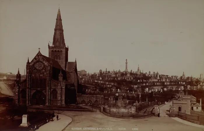 Framed Print : Cathedral Church of St Mungo and cemetery seen from the west, Glasgow, 1890-1900. Creator: Unknown Framed Print : Cathedral Church of St Mungo and cemetery seen from the west, Glasgow, 1890-1900. Creator: Unknown