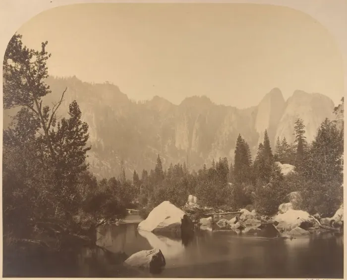 Framed Print : Cathedral Rock, Down the Valley, 1861. Creator: Carleton Emmons Watkins Framed Print : Cathedral Rock, Down the Valley, 1861. Creator: Carleton Emmons Watkins