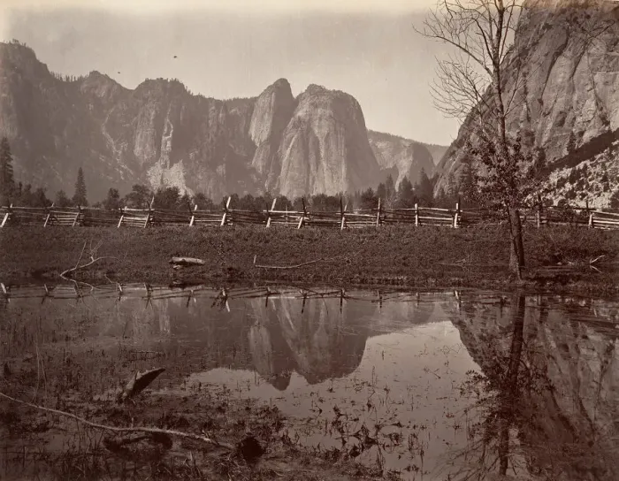 Framed Print : Cathedral Rocks, Yosemite, ca. 1872, printed ca. 1876. Creator: Attributed to Carleton E Framed Print : Cathedral Rocks, Yosemite, ca. 1872, printed ca. 1876. Creator: Attributed to Carleton E