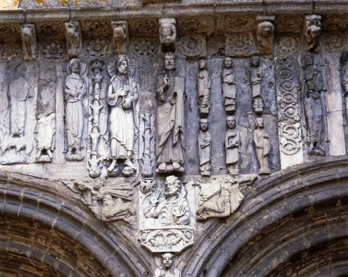 Framed Print : Cathedral of Santiago de Compostela, the Platerias door, detail of the sculptures on the front Framed Print : Cathedral of Santiago de Compostela, the Platerias door, detail of the sculptures on the front
