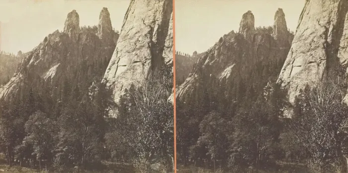 Framed Print : Cathedral Spires, Yosemite, 1861 / 76. Creator: Carleton Emmons Watkins Framed Print : Cathedral Spires, Yosemite, 1861 / 76. Creator: Carleton Emmons Watkins