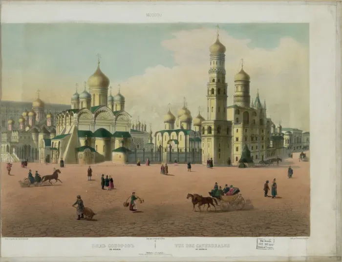 Framed Print : The Cathedral Square in the Moscow Kremlin (from a panoramic view of Moscow in 10 parts), ca 1848. Artist: Benoist, Philippe (1813-after 1879) Framed Print : The Cathedral Square in the Moscow Kremlin (from a panoramic view of Moscow in 10 parts), ca 1848. Artist: Benoist, Philippe (1813-after 1879)