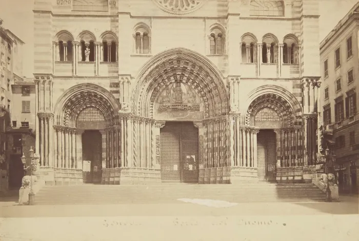 Framed Print : The Cathedral of St. Lawrencefrom the north west... Genoa, 1870-1880. Creator: Alfredo Noack Framed Print : The Cathedral of St. Lawrencefrom the north west... Genoa, 1870-1880. Creator: Alfredo Noack