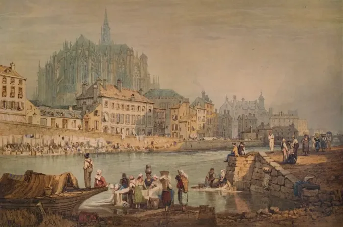 Framed Print : Cathedral Town on a River, c1825. Artist: Samuel Prout Framed Print : Cathedral Town on a River, c1825. Artist: Samuel Prout