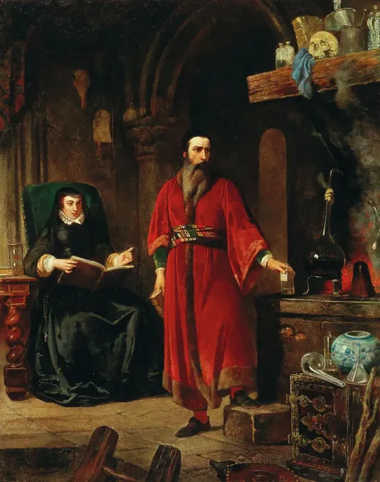 Framed Print : Catherine de Medici and the Alchemist Cosimo Ruggieri, 1867. Creator: Lulvès, Jean (1833-1889) Framed Print : Catherine de Medici and the Alchemist Cosimo Ruggieri, 1867. Creator: Lulvès, Jean (1833-1889)