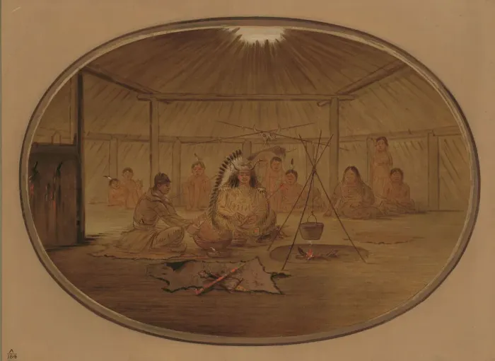 Framed Print : Catlin Feasted by the Mandan Chief, 1861 / 1869. Creator: George Catlin Framed Print : Catlin Feasted by the Mandan Chief, 1861 / 1869. Creator: George Catlin
