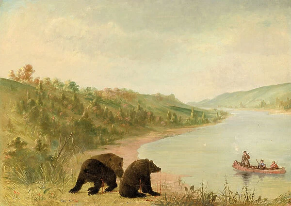 Catlin and His Men in Their Canoe, Urgently Solicited to Come Ashore, Upper Missouri