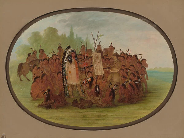 Catlin Painting the Portrait of Mah-to-toh-pa - Mandan, 1861  /  1869. Creator: George Catlin