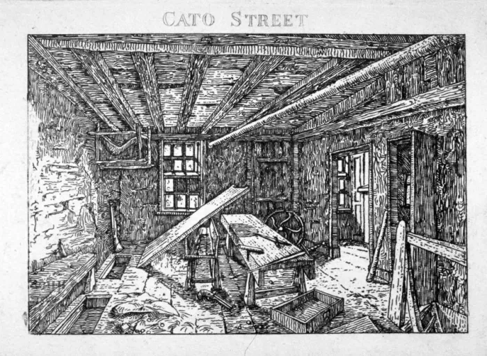 Framed Print : Cato Street conspiracy, 1820. Artist: William Henry Harriott Framed Print : Cato Street conspiracy, 1820. Artist: William Henry Harriott