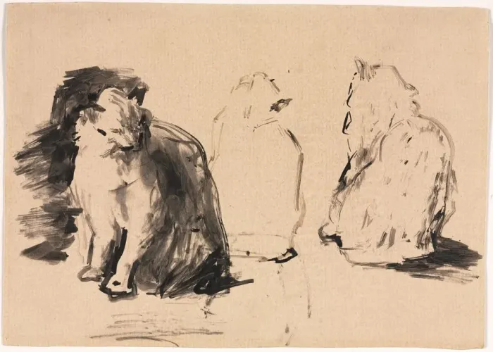 Framed Print : Cats (recto); Sketch of Two Figures Embracing (verso). Creator: Theodule Ribot (French Framed Print : Cats (recto); Sketch of Two Figures Embracing (verso). Creator: Theodule Ribot (French