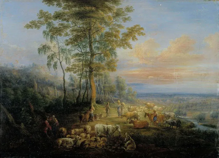 Framed Print : Cattle with cowherds, c1640s. Creator: Lucas van Uden Framed Print : Cattle with cowherds, c1640s. Creator: Lucas van Uden
