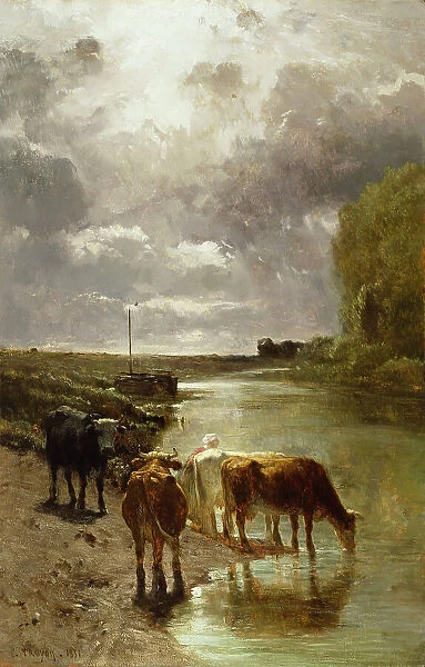 Cattle Drinking, 1851. Creator: Constant Troyon