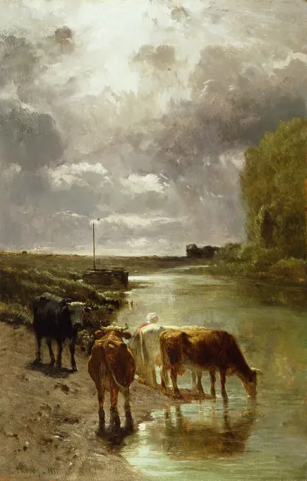 Framed Print : Cattle Drinking, 1851. Creator: Constant Troyon Framed Print : Cattle Drinking, 1851. Creator: Constant Troyon