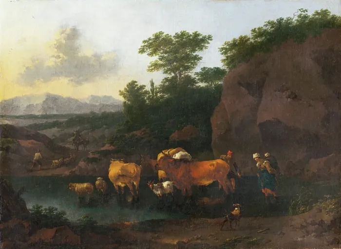 Framed Print : Cattle at a ford, 1670-1680. Creator: Abraham Jansz Begeyn Framed Print : Cattle at a ford, 1670-1680. Creator: Abraham Jansz Begeyn