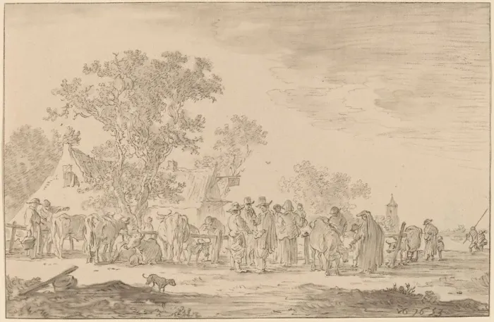 Framed Print : Cattle Market, 1767. Creator: Cornelis Ploos van Amstel Framed Print : Cattle Market, 1767. Creator: Cornelis Ploos van Amstel