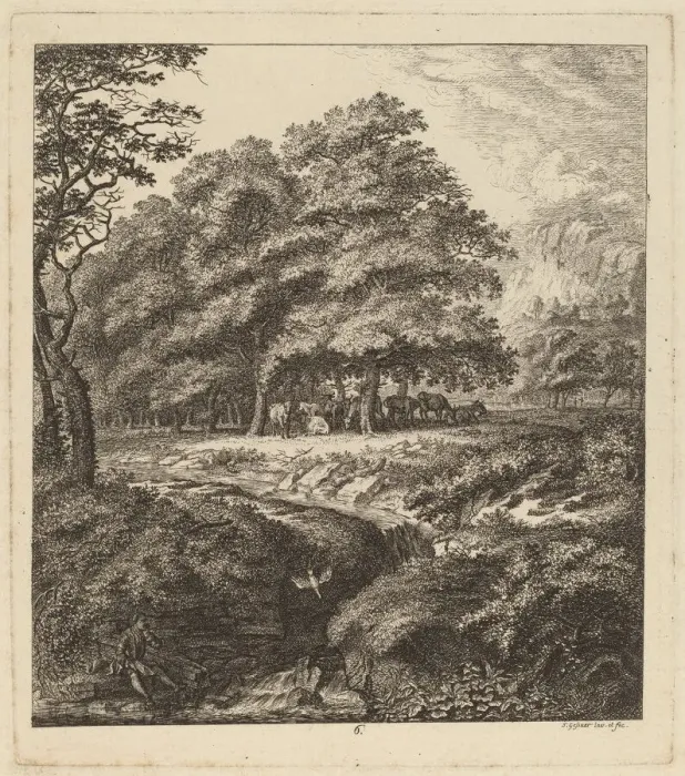Framed Print : Cattle Resting in a Grove with a Man Seated beside a Brook, 1764 Framed Print : Cattle Resting in a Grove with a Man Seated beside a Brook, 1764
