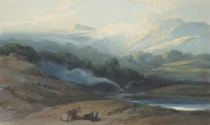 Framed Print : Cattle Resting in a Mountainous Landscape, ca. 1808-12. Creator: George Chinnery Framed Print : Cattle Resting in a Mountainous Landscape, ca. 1808-12. Creator: George Chinnery