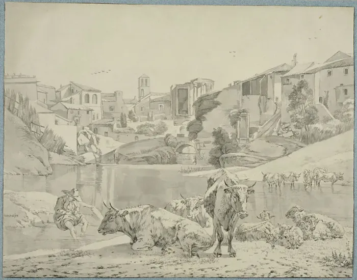 Framed Print : Cattle on the river Aniene in Tivoli. Creator: Willem Romeyn Framed Print : Cattle on the river Aniene in Tivoli. Creator: Willem Romeyn