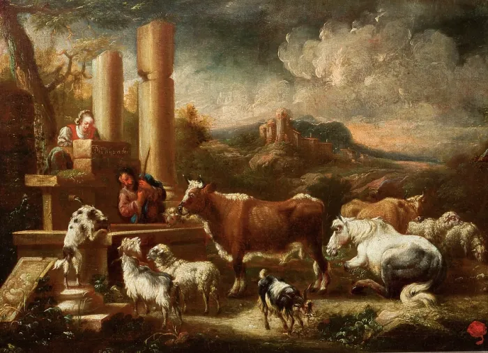 Framed Print : Cattle at the Ruins of the Temple, early 18th century. Creator: Johann Matthias Wuzer Framed Print : Cattle at the Ruins of the Temple, early 18th century. Creator: Johann Matthias Wuzer