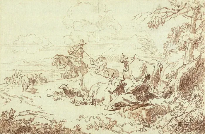 Framed Print : Cattle and Sheep with Shepherds and Shepherdess, n.d. Creator: Abraham Jansz Begeyn Framed Print : Cattle and Sheep with Shepherds and Shepherdess, n.d. Creator: Abraham Jansz Begeyn