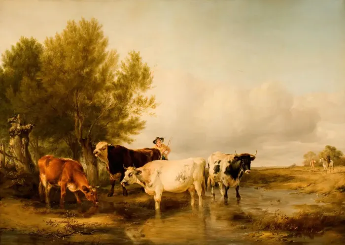 Framed Print : Cattle in a Stream, 1841. Creator: Thomas Sidney Cooper Framed Print : Cattle in a Stream, 1841. Creator: Thomas Sidney Cooper