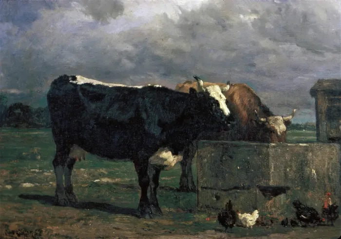 Framed Print : Cattle at the Trough, c1840-1860. Creator: Constant Troyon Framed Print : Cattle at the Trough, c1840-1860. Creator: Constant Troyon