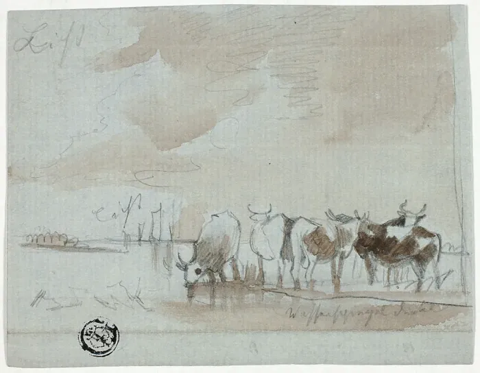 Framed Print : Cattle in Water, 18th century. Creator: Unknown Framed Print : Cattle in Water, 18th century. Creator: Unknown