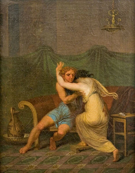 Catullus and Lesbia, who in his arms seek solace for the death of her sparrow, 1809